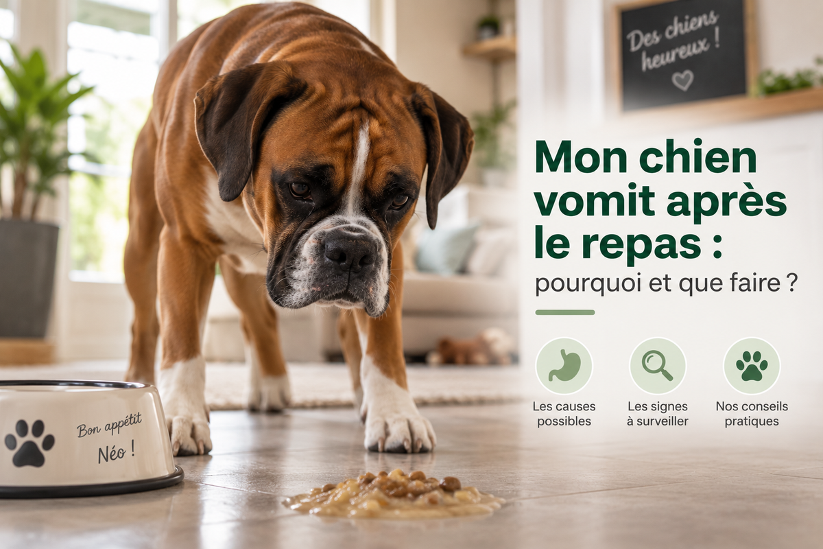 Chien qui vomit après le repas : causes et réflexes