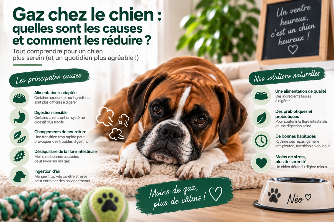 Gaz chez le chien : causes, solutions et signes d’alerte