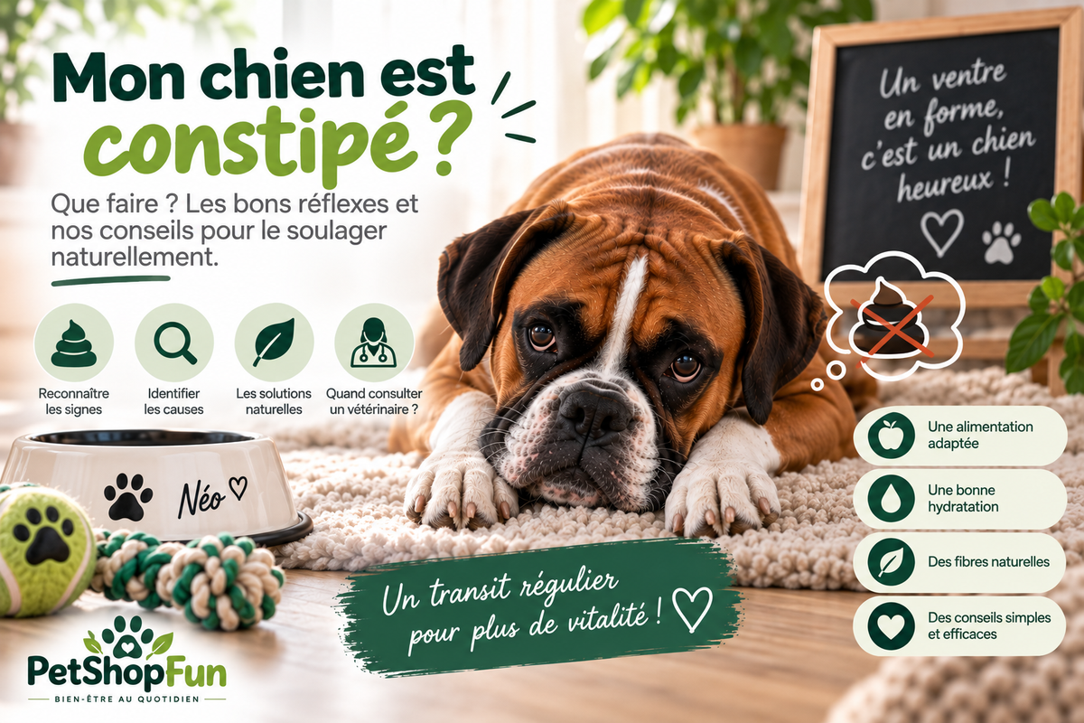 Chien constipé : causes, gestes utiles et alertes